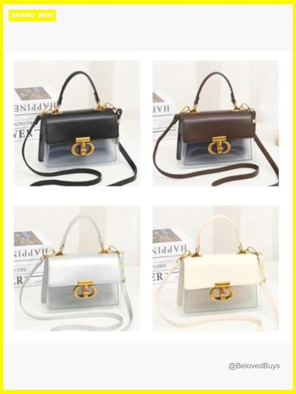 Clear PVC Satchel Handbag, Convertible Crossbody Tote with Turn-Lock,